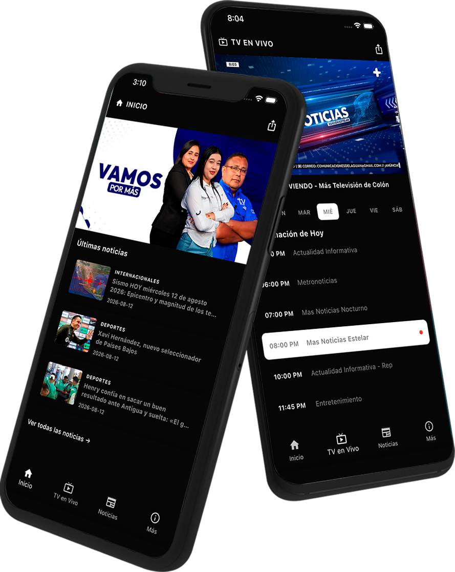 Aplicación de Más Televisión de Colón en dos celulares